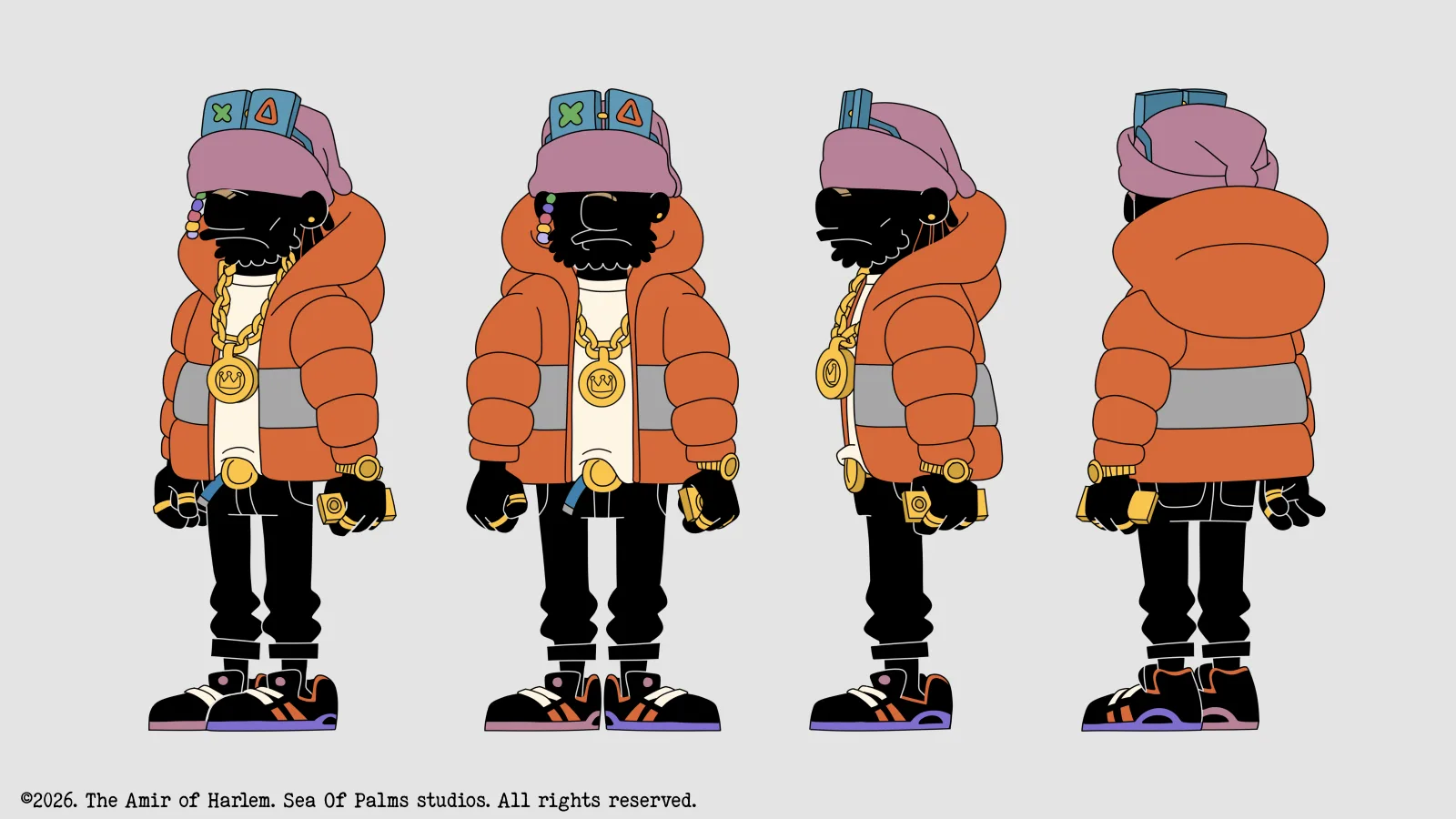 Character design sheet for the rapper in Episode 04