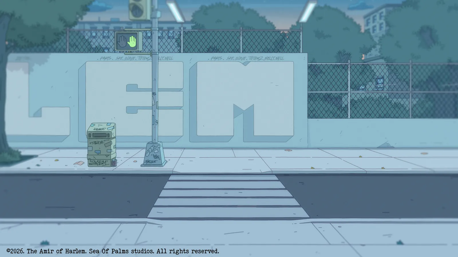 Wall and crosswalk in the Episode 04 setting